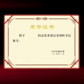 2015年10月制作　安康市委優(yōu)秀基層黨組織書記榮譽(yù)證書獎狀制作
