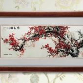 紅梅報春圖純銀銀畫批發(fā)零售個性定制純銀浮雕銀畫